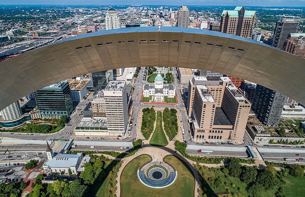 Aerial View of the top of Gateway Arch