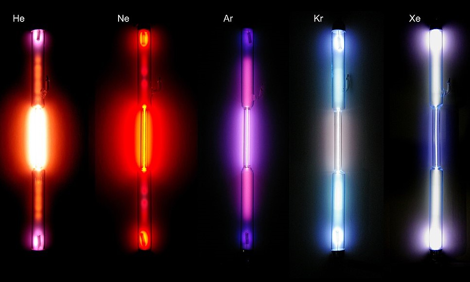 Spectral range of colors from inert gases